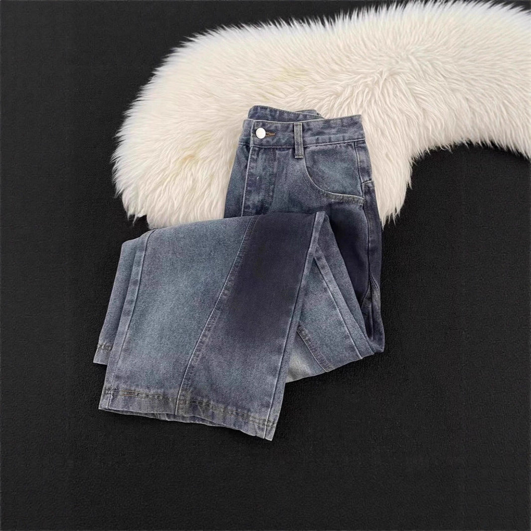 Damen Weitbeinige Destroyed Jeans Drune