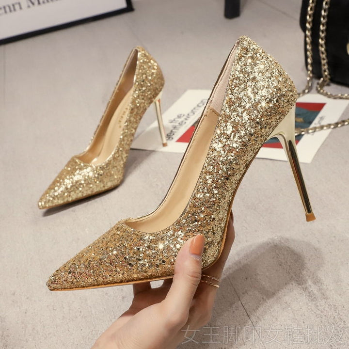 Damen glamouröse High-Heels mit funkelndem Obermaterial und Stiletto-Absatz Drune