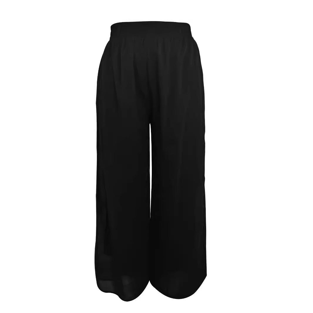Damen Weit geschnittene Chiffon-Hose mit elastischem Taillenbund und hohen Seitentaschen Drune