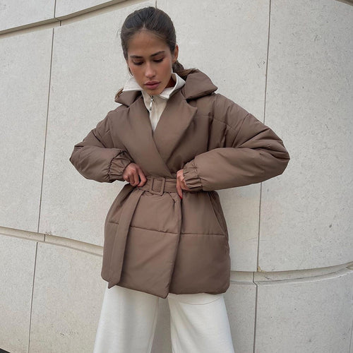 Damen Elegante und warme Wattierte Jacke mit Taillengürtel Drune