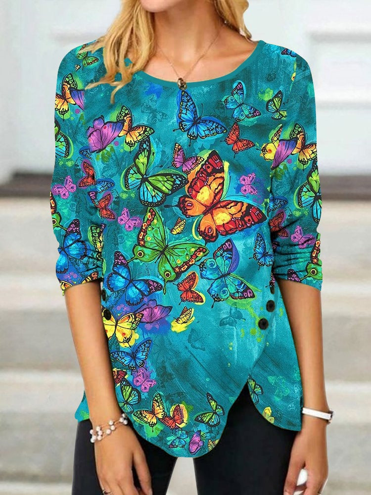 Damen Langärmeliges Oversize-Sweatshirt mit abstraktem Aquarell-Mosaikprint Drune