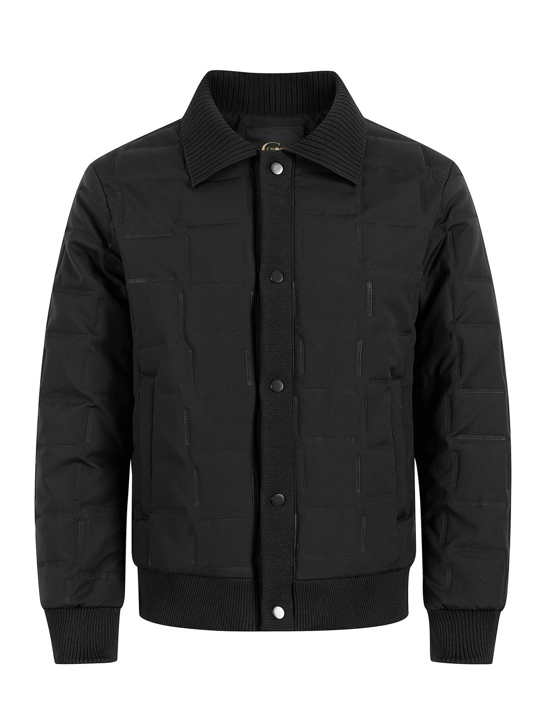 Herren Kurz geschnittene gesteppte Bomberjacke mit Rippenkragen, Druckknopfleiste und geometrischem Quilt Drune
