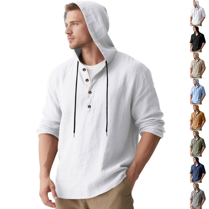 Herren lässiges Kapuzenhemd mit Knopfleiste und hochwertigem Baumwollmaterial Drune