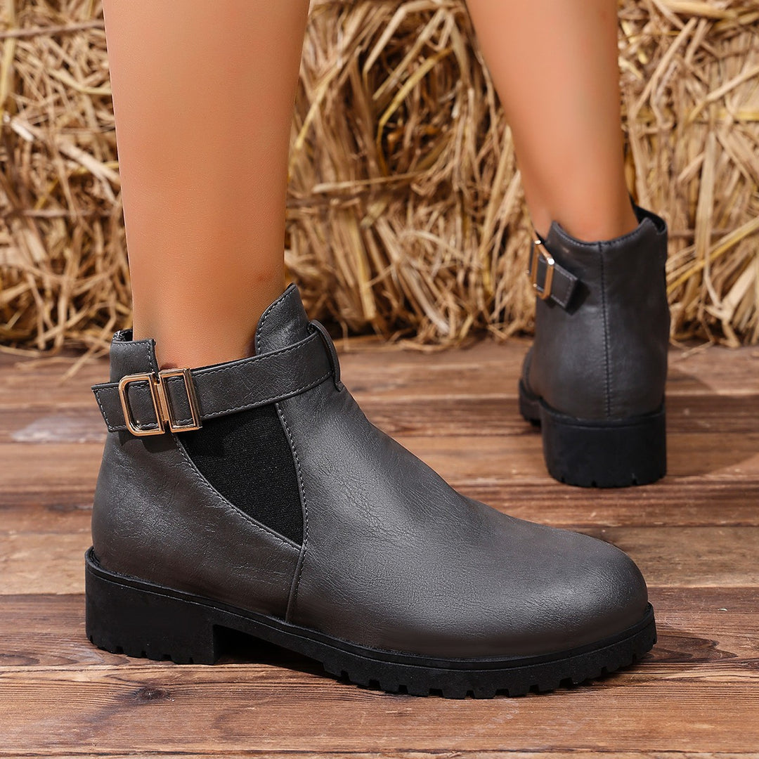 Damen Chelsea-Ankleboot mit elastischem Einsatz und Zier-Schnallenriemen Drune