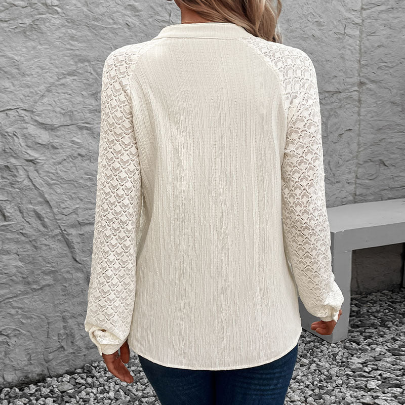 Damen Elegante Bluse mit Häkelärmel Drune
