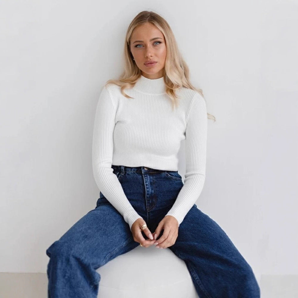 Damen Kurzgeschnittener Rippstrick‑Rollkragenpullover mit taillierter Passform Drune
