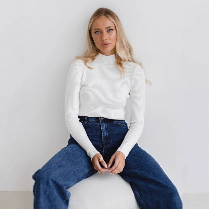 Damen Kurzgeschnittener Rippstrick‑Rollkragenpullover mit taillierter Passform Drune