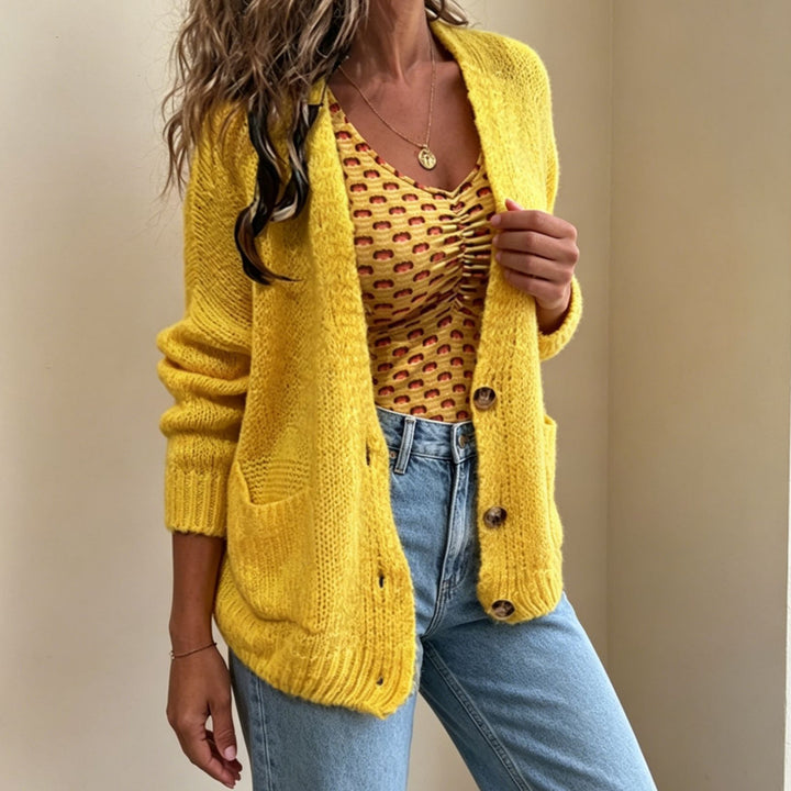 Damen Grobgestrickter Oversize-Cardigan mit Knopfleiste und Eingrifftaschen Drune