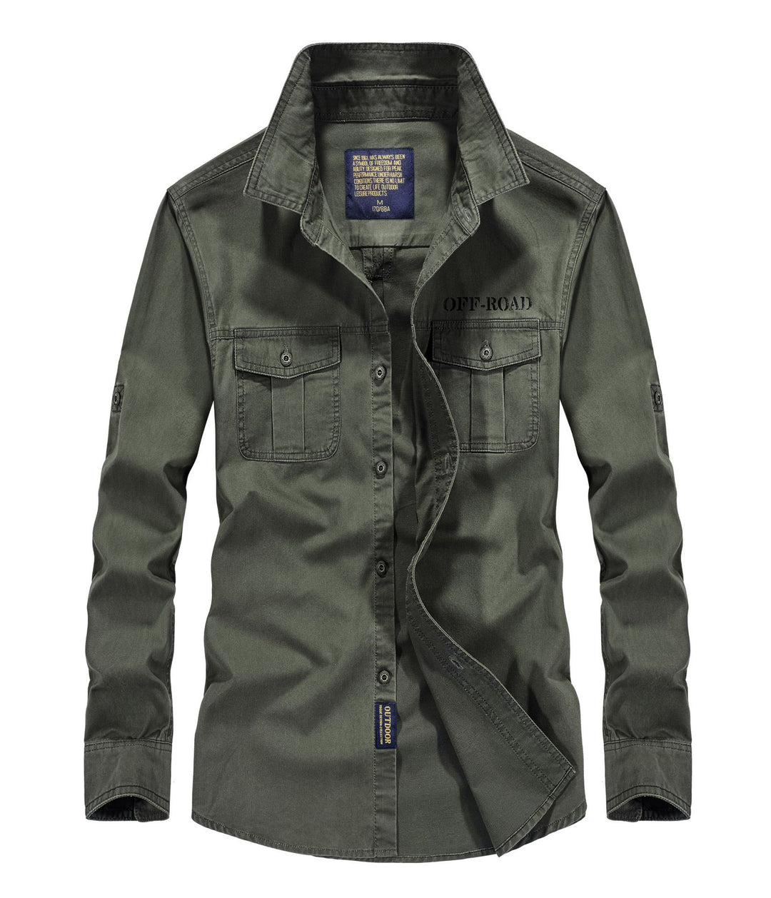 Herren Canvas-Utility-Fieldhemd mit Pattentaschen, Stehkragen und Ärmel-Rollfunktion Drune
