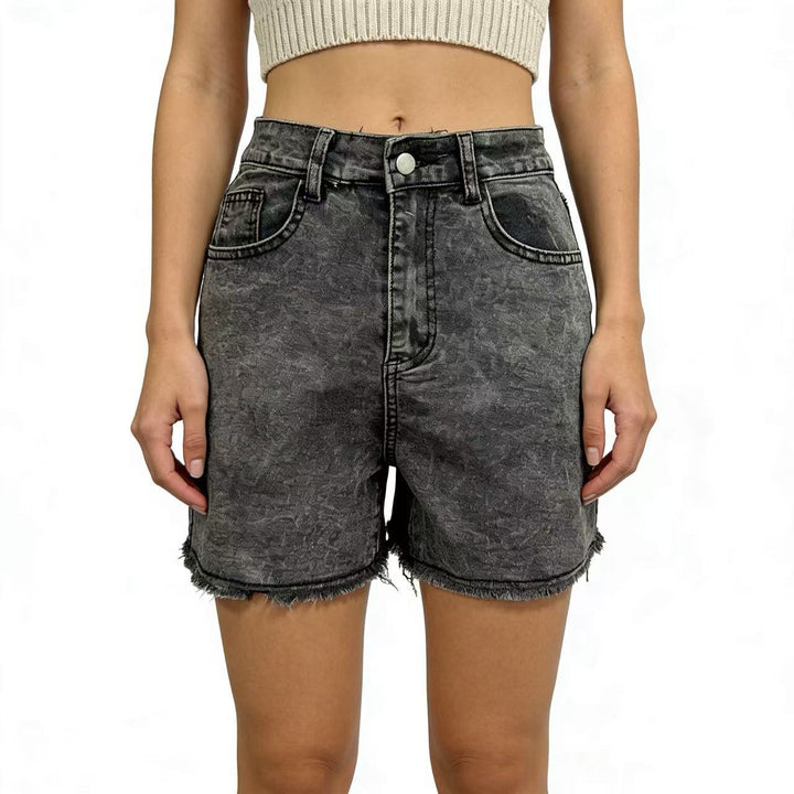 Damen modische Denim-Shorts im lässigen Schnitt mit fransigem Saum Drune