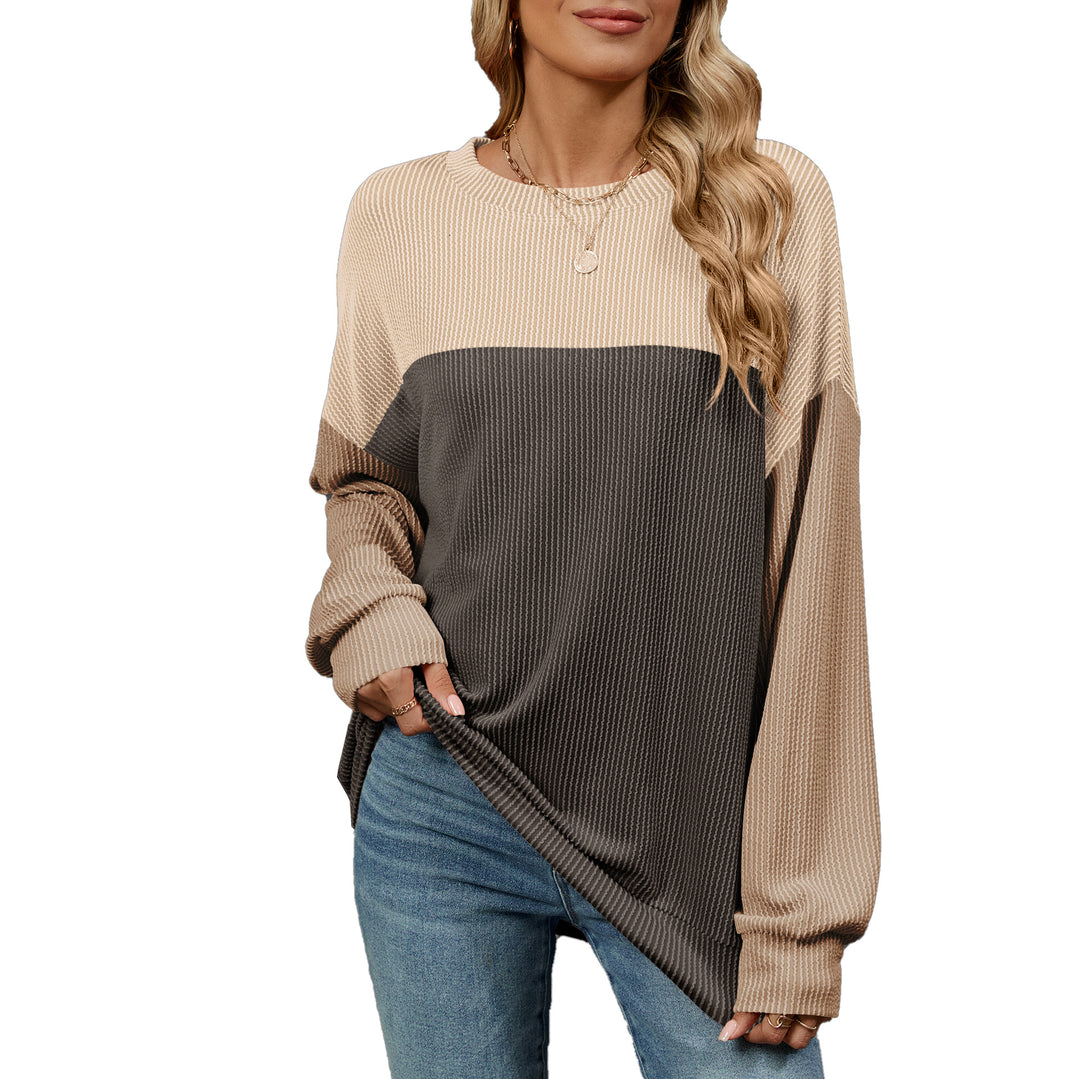 Damen Sweatshirt mit modischem Rippdesign und farblich abgesetzten Ärmeln Drune