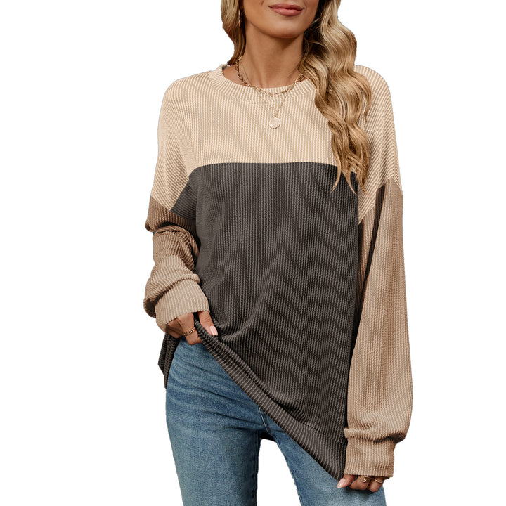 Damen Sweatshirt mit modischem Rippdesign und farblich abgesetzten Ärmeln Drune