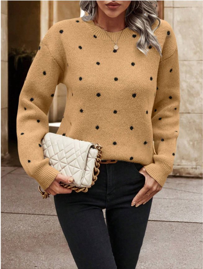 Damen Gemusterter Strickpullover mit Rundhalsausschnitt und lässiger Passform Drune