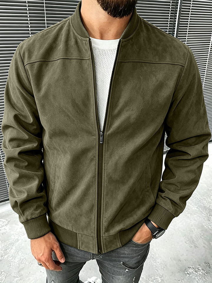 Herren Veloursleder-Optik Bomberjacke mit Reißverschluss und Rippbündchen Drune