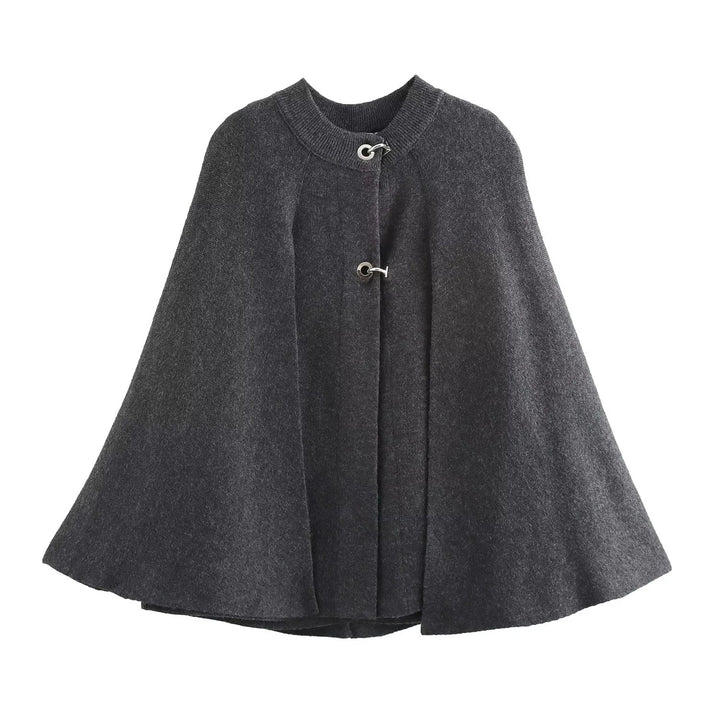 Damen modische Umhangjacke mit elegantem Stehkragen und dekorativen Knopfdetails Drune