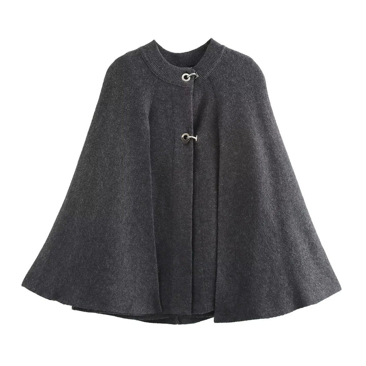 Drune | Damen Stehkragen Cape Jacke Knopfdetails