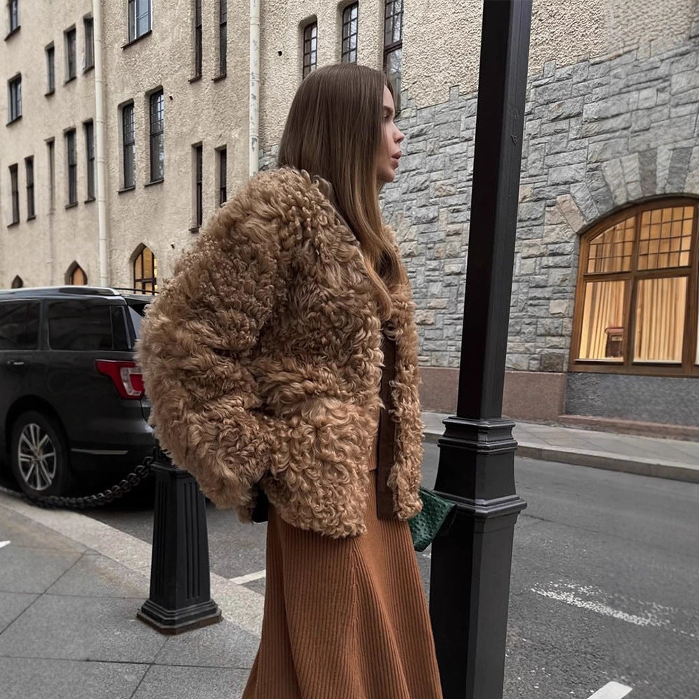 Damen Kurzjacke aus lockigem Teddy-Kunstfell mit Oversize-Schnitt Drune