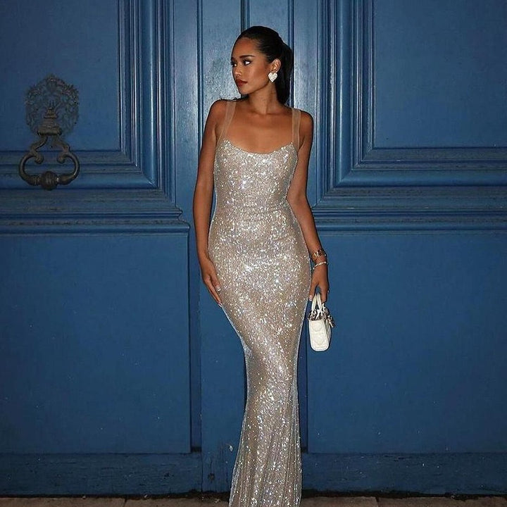 Damen Glamouröses Abendkleid mit glitzernden Applikationen Drune