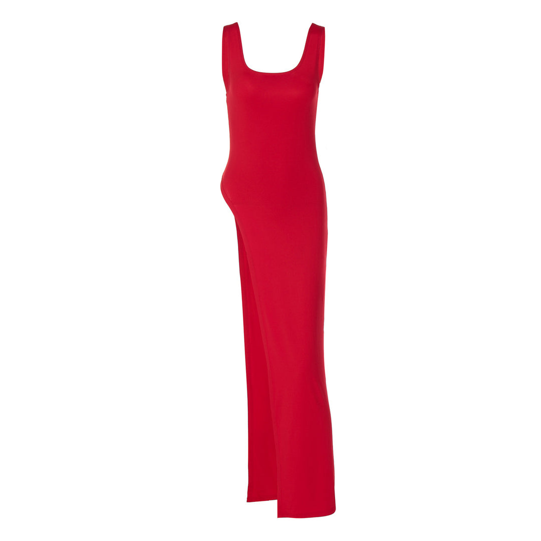Damen Langarm Maxikleid mit hohem Schlitz Drune