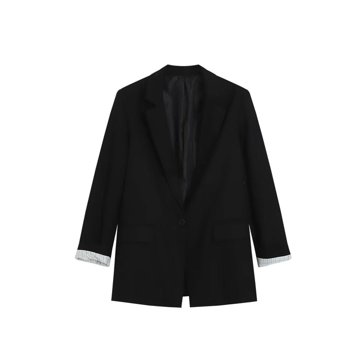 Damen Longline Ein-Knopf-Blazer mit Umschlagärmeln und Pattentaschen Drune