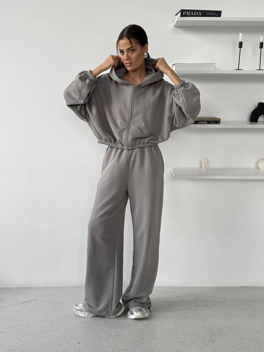 Damen lässiger Kapuzen-Sweater mit voluminösen Ärmeln und bequemen Jogginghosen Drune