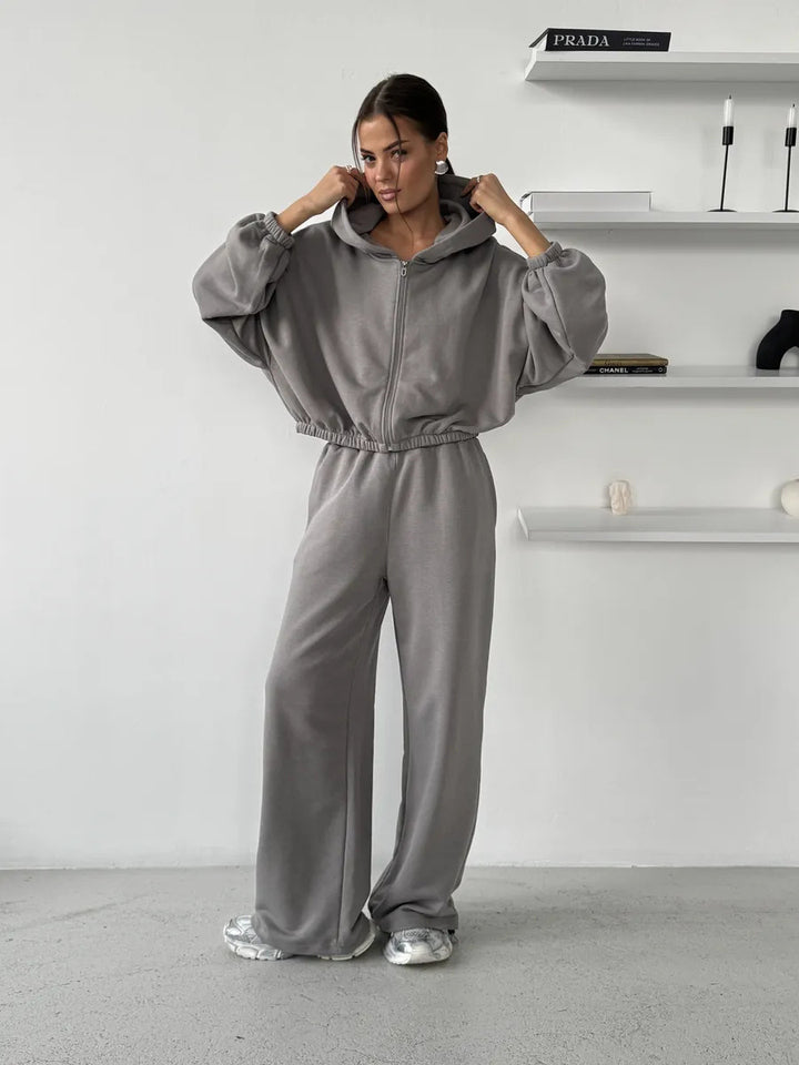 Damen lässiger Kapuzen-Sweater mit voluminösen Ärmeln und bequemen Jogginghosen Drune