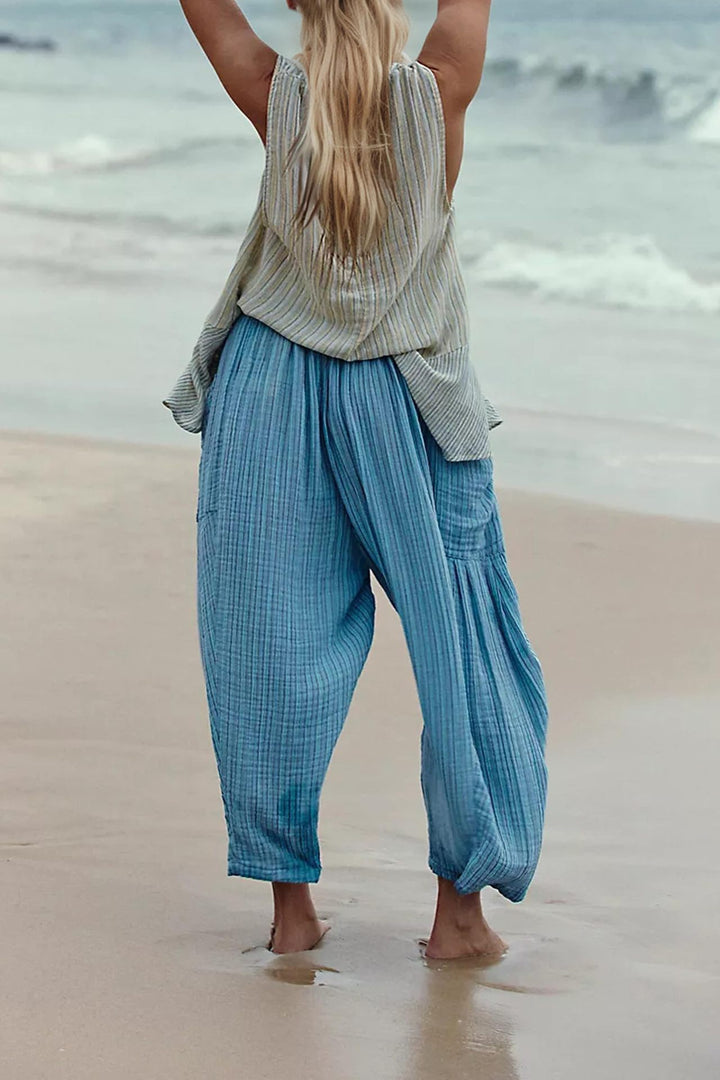 Damen lässige Weite Sommer-Hose mit elastischem Bund und praktischen Taschen Drune