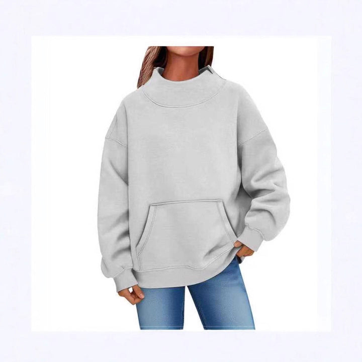 Damen Oversized Hoodie mit Stehkragen und Kängurutasche Drune