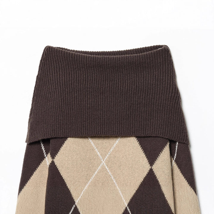Damen nan Rollkragenpullover mit Argyle‑Struktur, überlanger Ripp‑Kragen und lässiger Silhouette Drune
