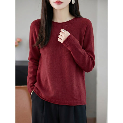 Damen Leichter Feinstrick-Rundhalspullover mit Ajourspitzen‑Detail und legerer Silhouette Drune