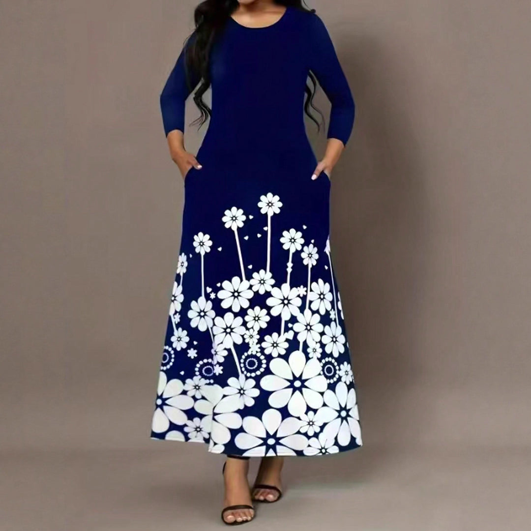 Damen Maxikleid mit floralem Design und praktischen Seitentaschen Drune