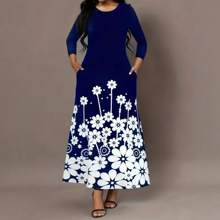 Damen Maxikleid mit floralem Design und praktischen Seitentaschen Drune