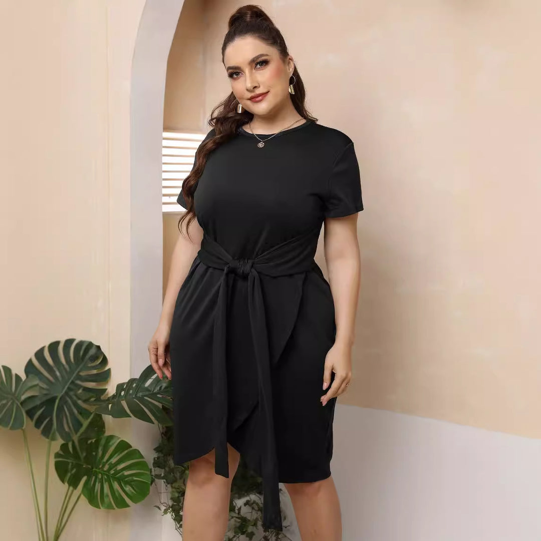 Damen stylisches Wickelkleid mit Taillengürtel Drune