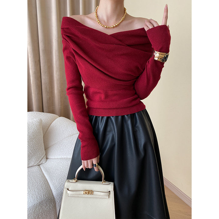 Damen Elegantes Oberteil mit asymmetrischem Kragen und gerafften Details Drune