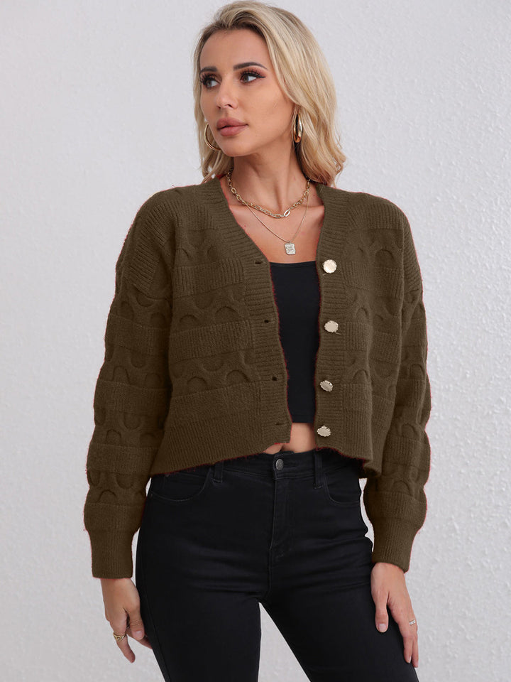 Damen lässiger Strickjacke mit dekorativen Knopfdetails und strukturiertem Design Drune