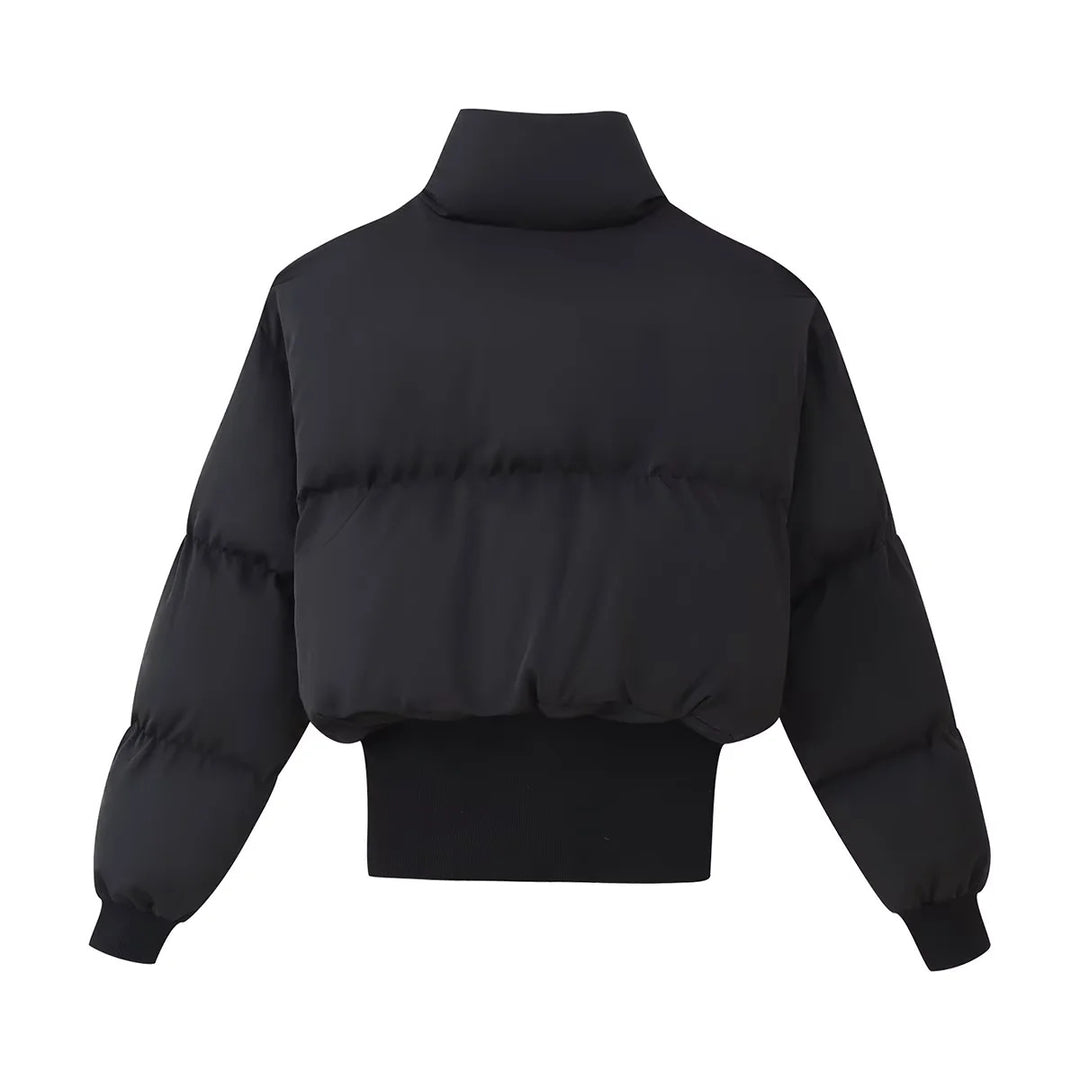 Damen modische cropped Daunenjacke mit hohem Kragen und praktischen Taschen Drune