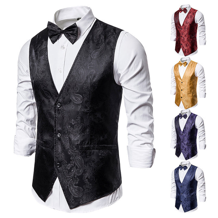 Herren nan taillierte Satinweste mit ornamentalem Jacquardmuster, V-Ausschnitt und drei Knöpfen Drune