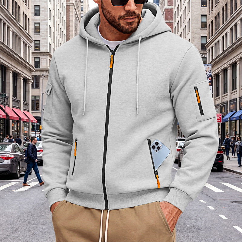 Herren Kapuzen-Sweatjacke mit durchgehendem Reißverschluss und mehreren Sicherheits-Taschen Drune