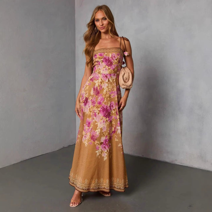 Damen Maxikleid im eleganten Blütenprint mit schulterfreien Trägern Drune