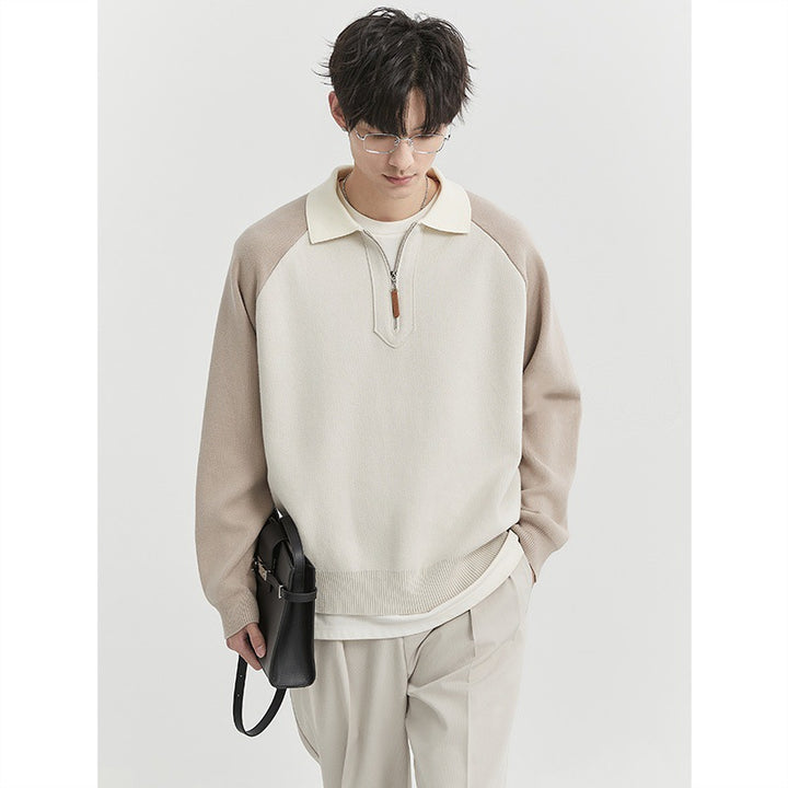 Herren Halbzip-Pullover mit Polokragen und Colourblock-Ärmeln Drune
