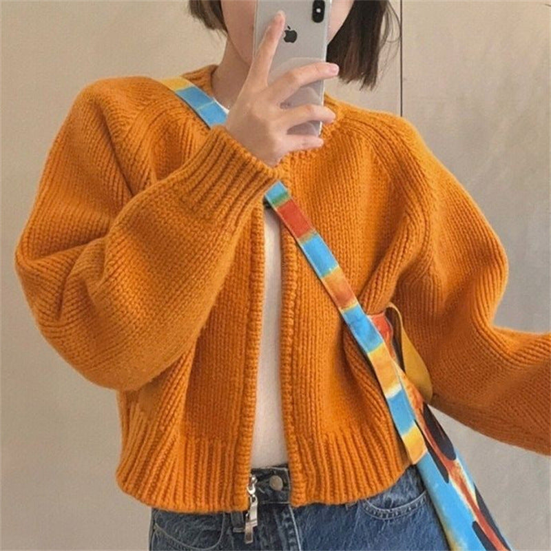 Damen lässige Strickjacke mit hochgeschlossenem Kragen und Reißverschluss Drune