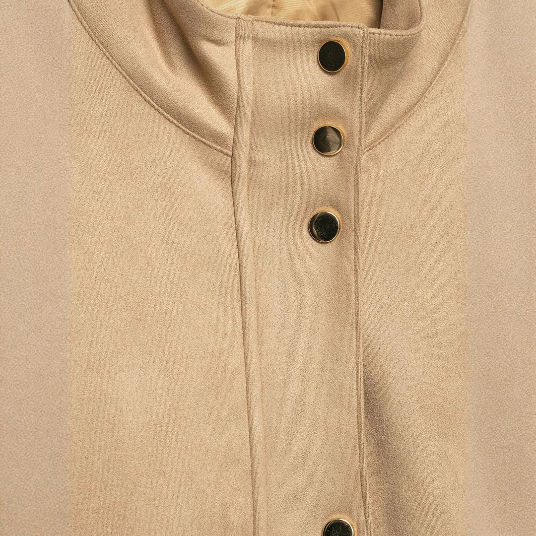 Damen Kurze Boxy-Jacke in Veloursoptik mit Stehkragen und Druckknopfleiste Drune