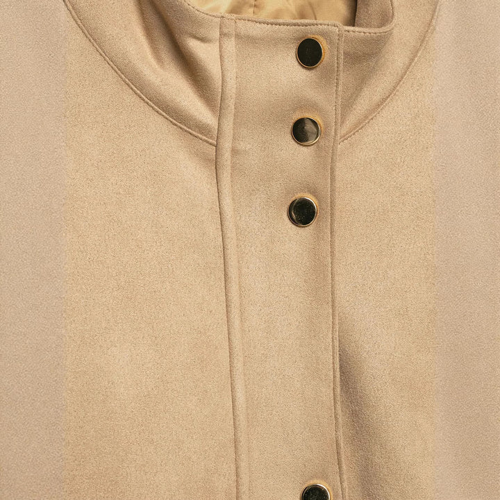Damen Kurze Boxy-Jacke in Veloursoptik mit Stehkragen und Druckknopfleiste Drune
