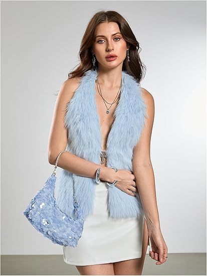 Damen Ärmelloses Cropped-Kunstpelz-Set mit Minirock und flauschigen Stulpen Drune