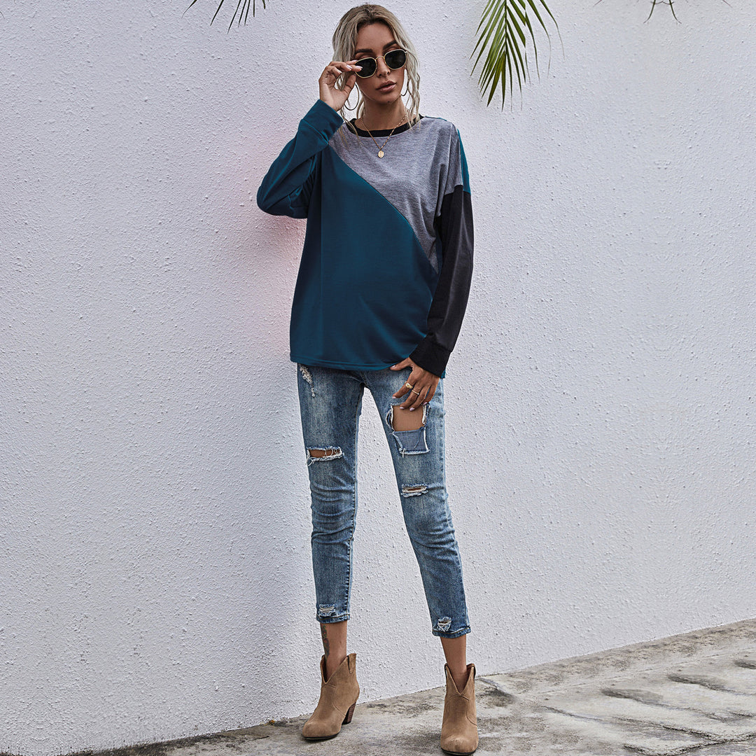 Damen sportlicher Sweatshirt mit modischem Farbblockdesign Drune