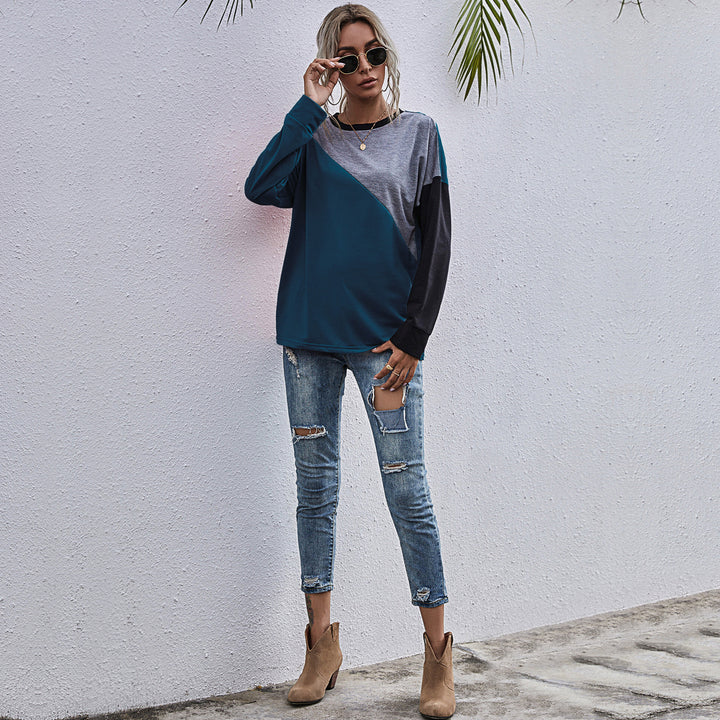 Damen sportlicher Sweatshirt mit modischem Farbblockdesign Drune