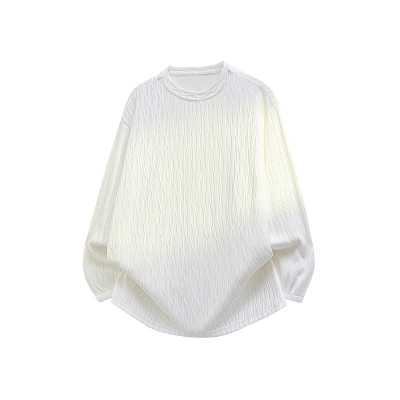 Unisex Oversize Strukturierter Rundhals-Pullover mit Ballonärmeln und abgerundetem Saum Drune
