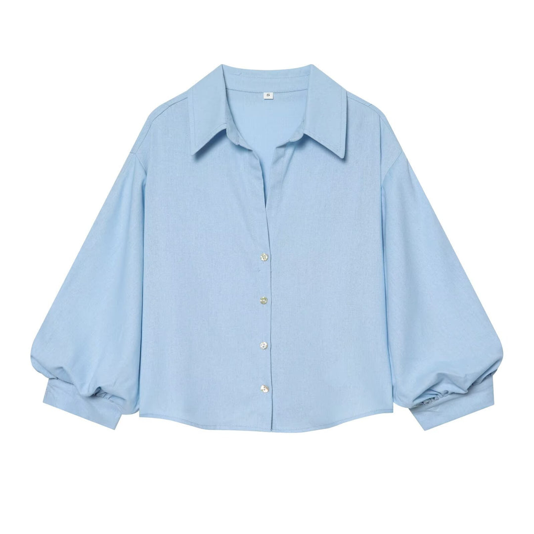Damen Oversize-Hemdbluse mit Kentkragen, Ballonärmeln und kastiger Silhouette Drune
