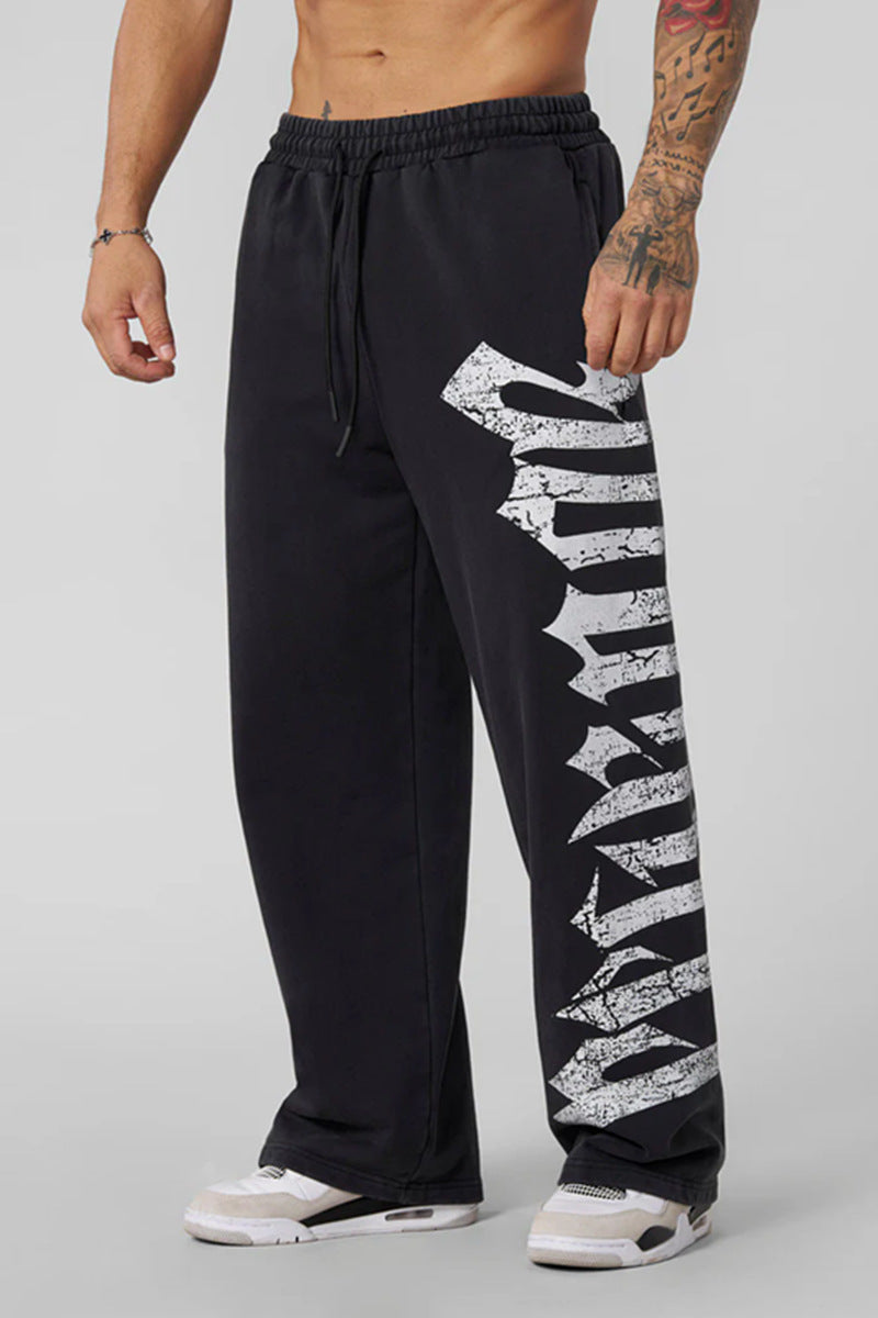 Herren nan weite Sweathose aus angerautem Fleece mit seitlichem Vintage-Print und Kordelbund Drune