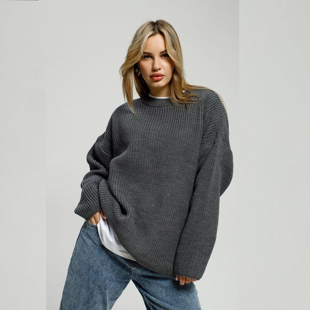 Damen Grob gestrickter Komfortpullover mit Rundhalsausschnitt Drune